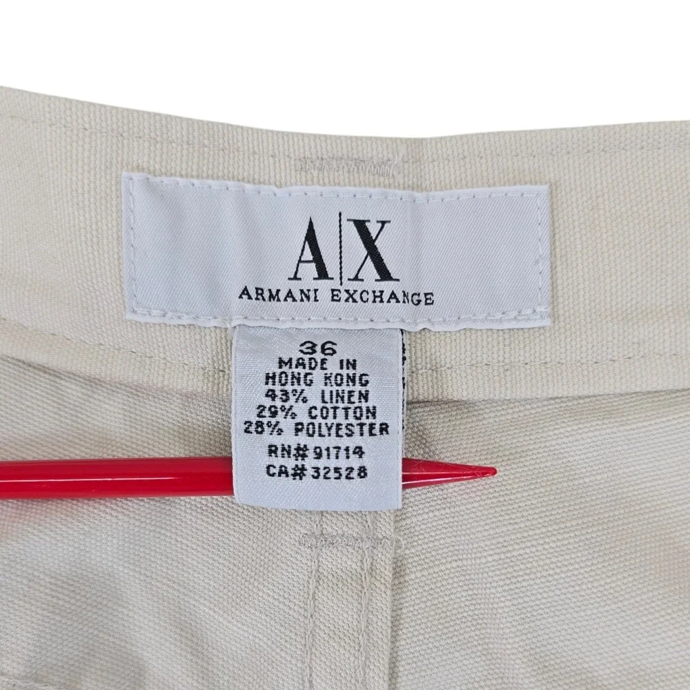 Armani Exchange Mens Khaki Linen Blend Straight Leg‎ Casual Pants Size 36